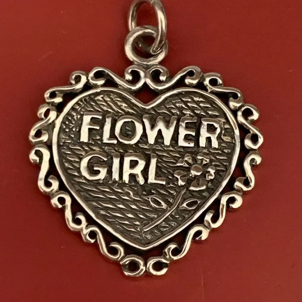 .925 Vintage Heart Flower Girl Sterling Silver Jewelry Charm #heart #keepsake